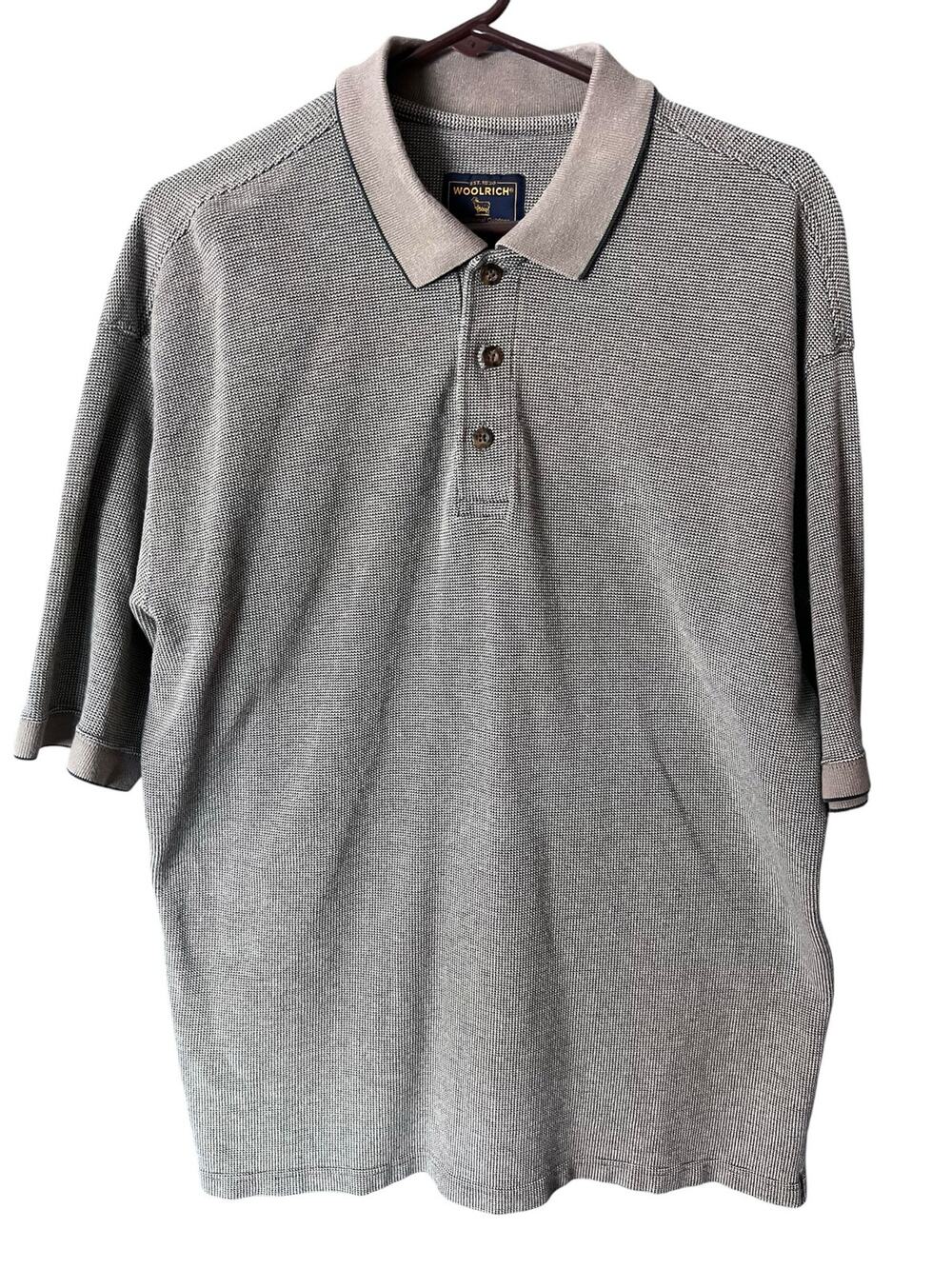 Woolrich Men’s Vintage Polo Shirt Large Gold Sporty Comfortable Microchecked